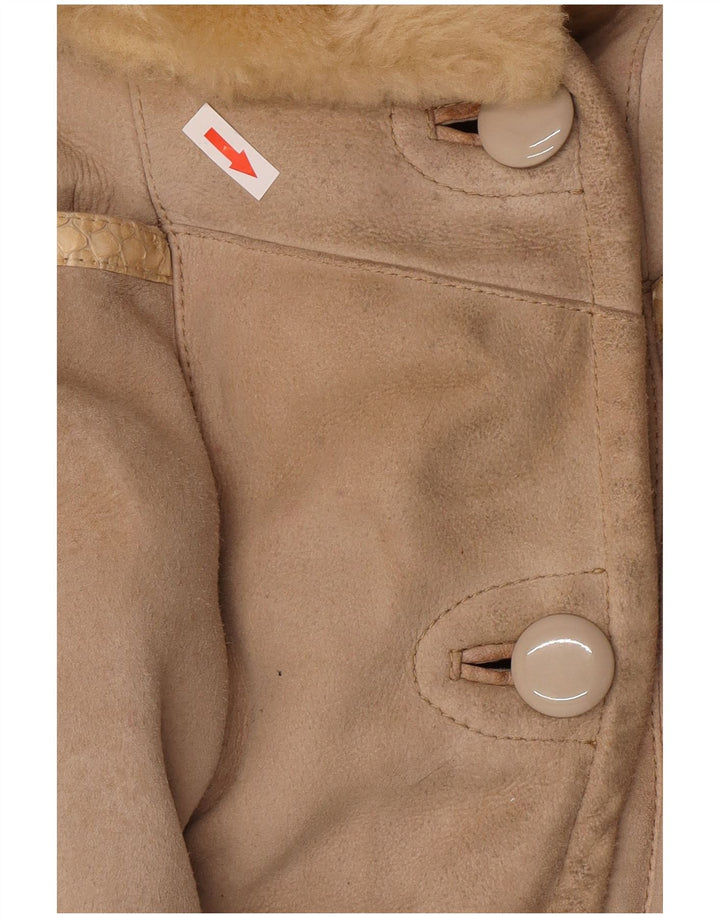 Vintage Damen Shearling-Mantel UK 14 Mittel Beige Shearling