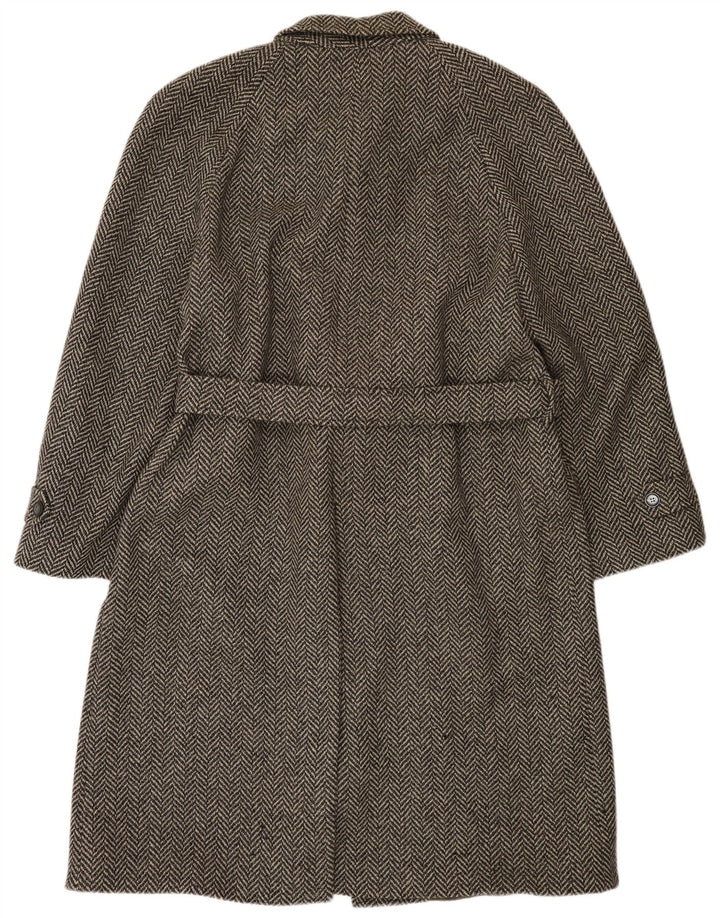 Crombie Aberdeen Herrenmantel UK 42 XL Graue Fischgräten-Schurwolle