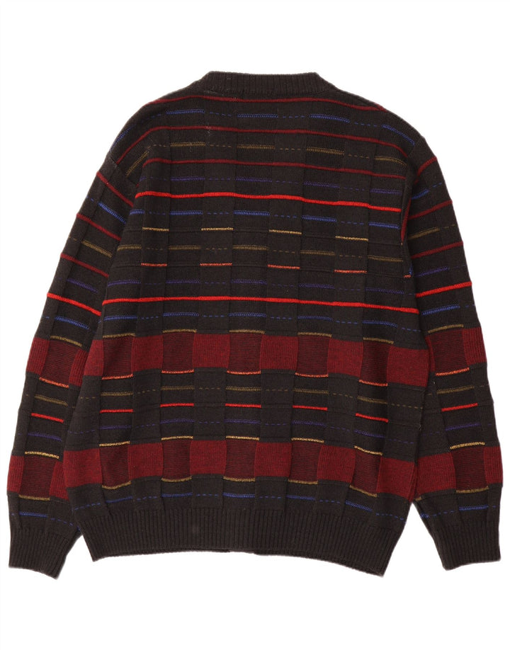 Vintage Herren Cardigan Pullover IT 48 Mittelschwarz karierte Wolle