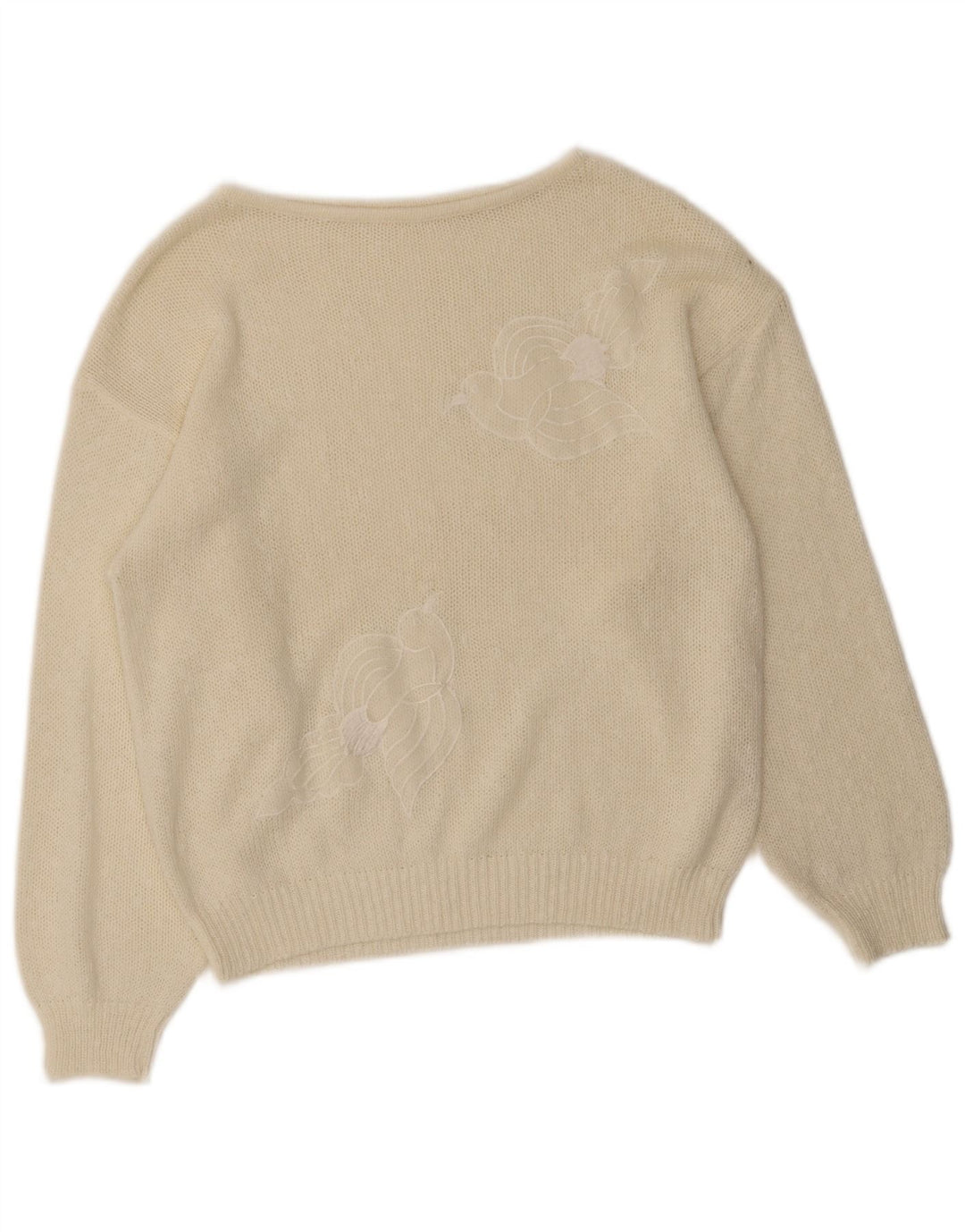 Vintage Damen Crop Graphic U-Boot-Ausschnitt Pullover Pullover EU 40 Mittelweiß
