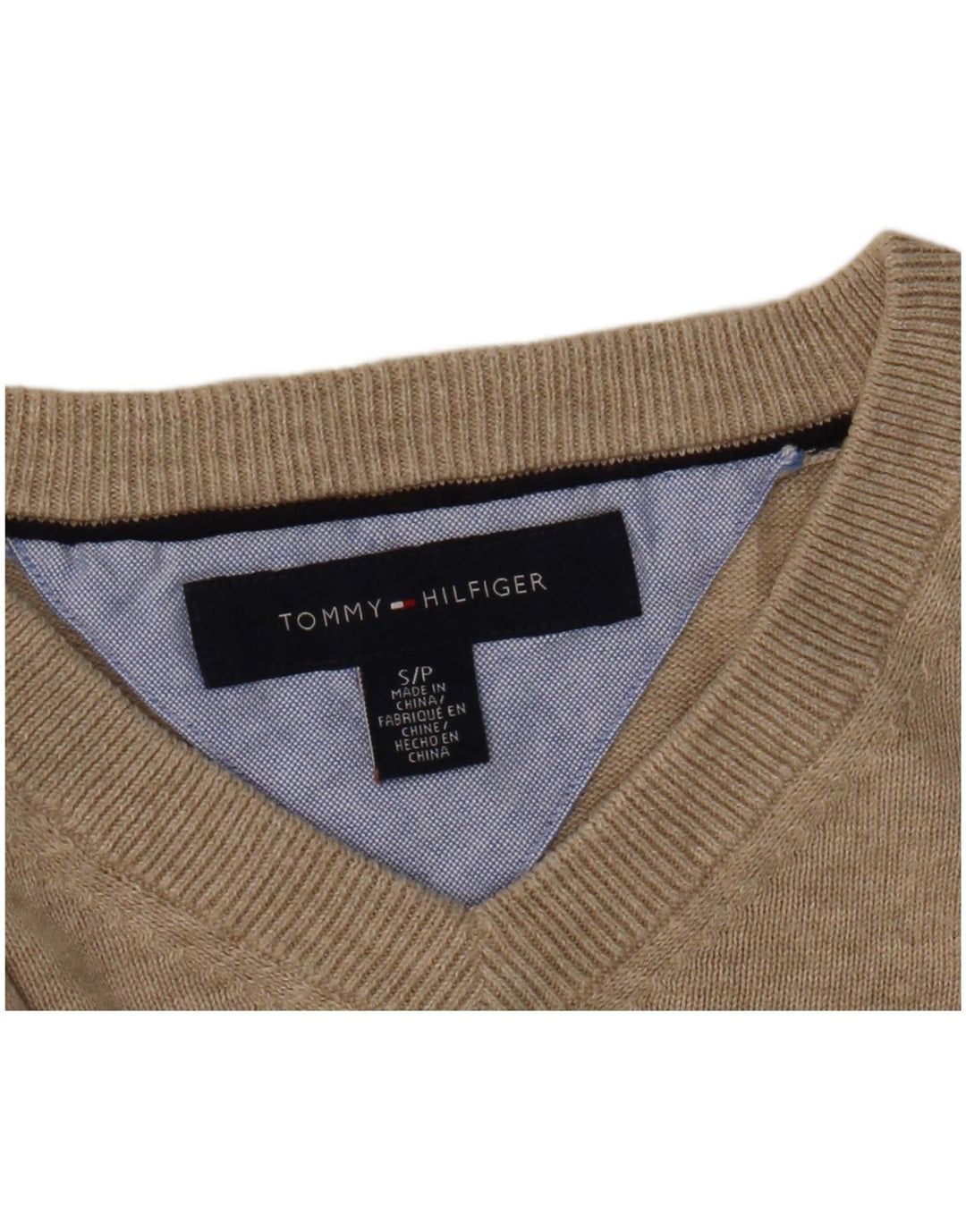 Tommy Hilfiger Herren-Pullover mit V-Ausschnitt, klein, beige meliert