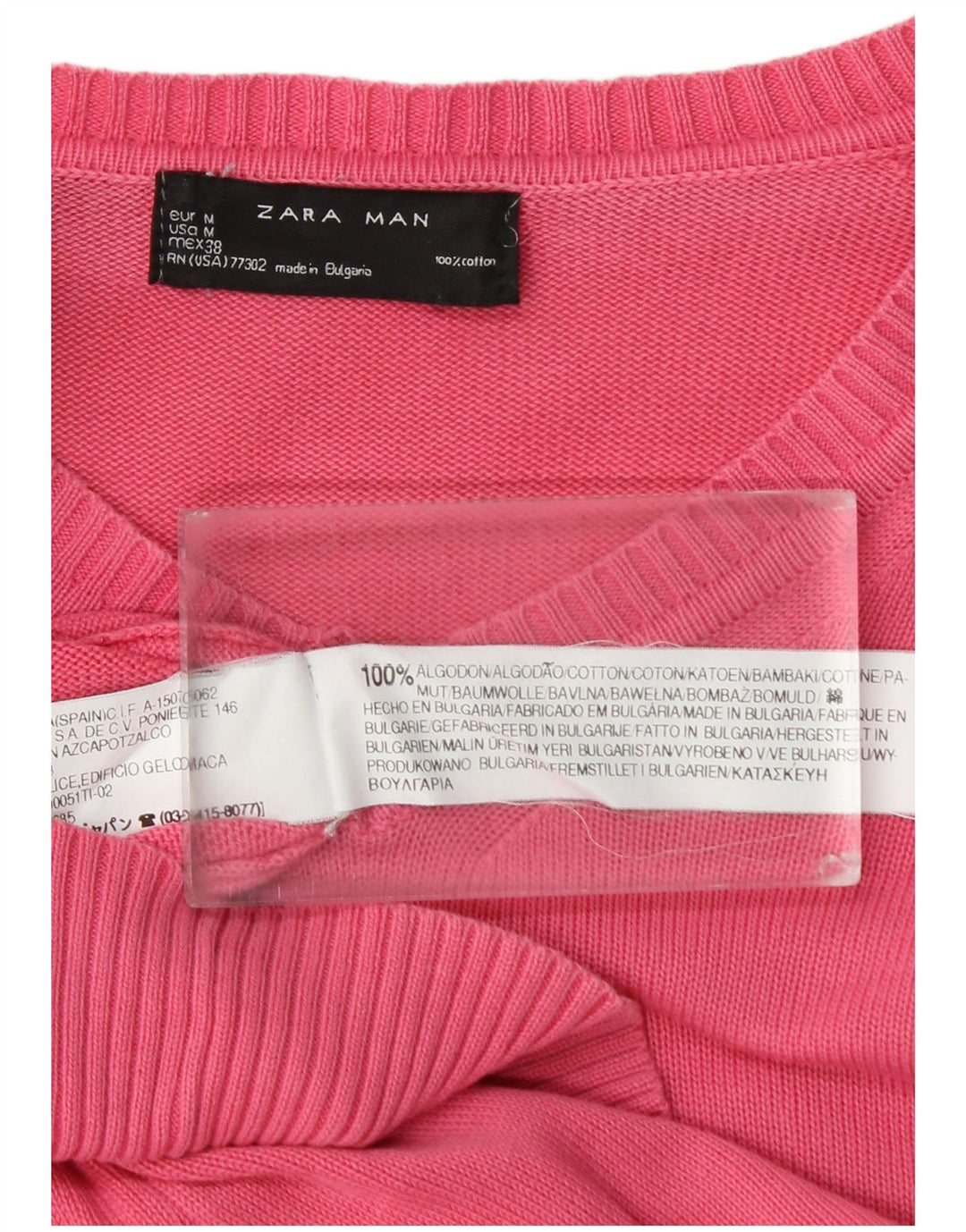 Zara Herren-Pullover mit V-Ausschnitt aus mittelrosa Baumwolle