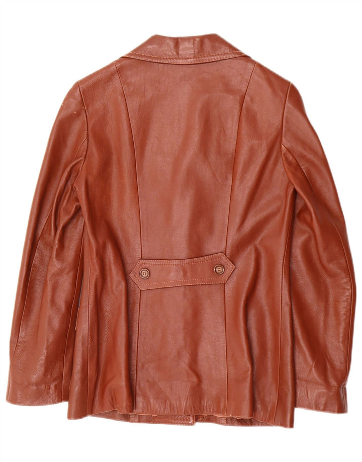 Vintage Damen 3 Knopf Leder Blazer Jacke IT 40 Kleines braunes Leder