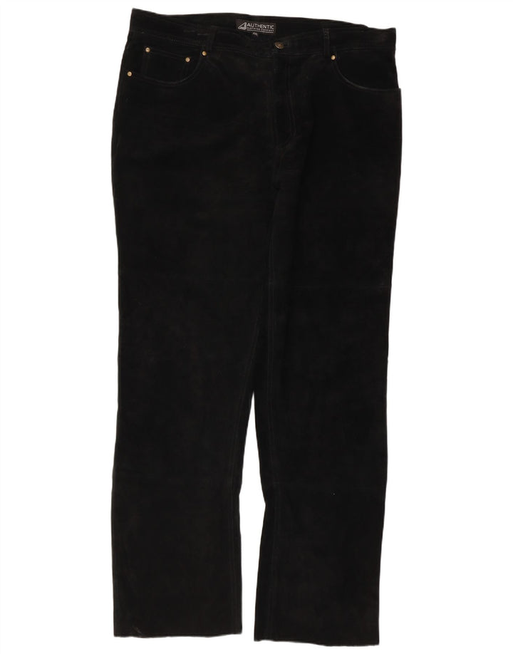 Authentische, gerade Wildlederhose für Herren, Größe 2XL, W38, L32, schwarzes Leder