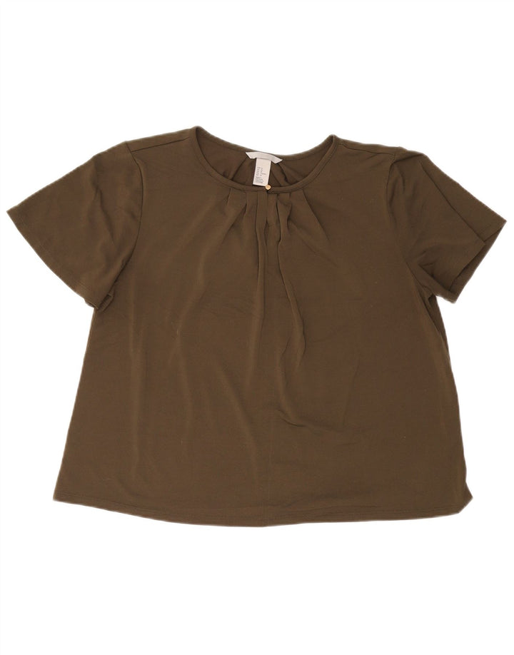 H&M Damen-Blusenoberteil, UK-Gr. 14, mittleres Khaki, Polyester