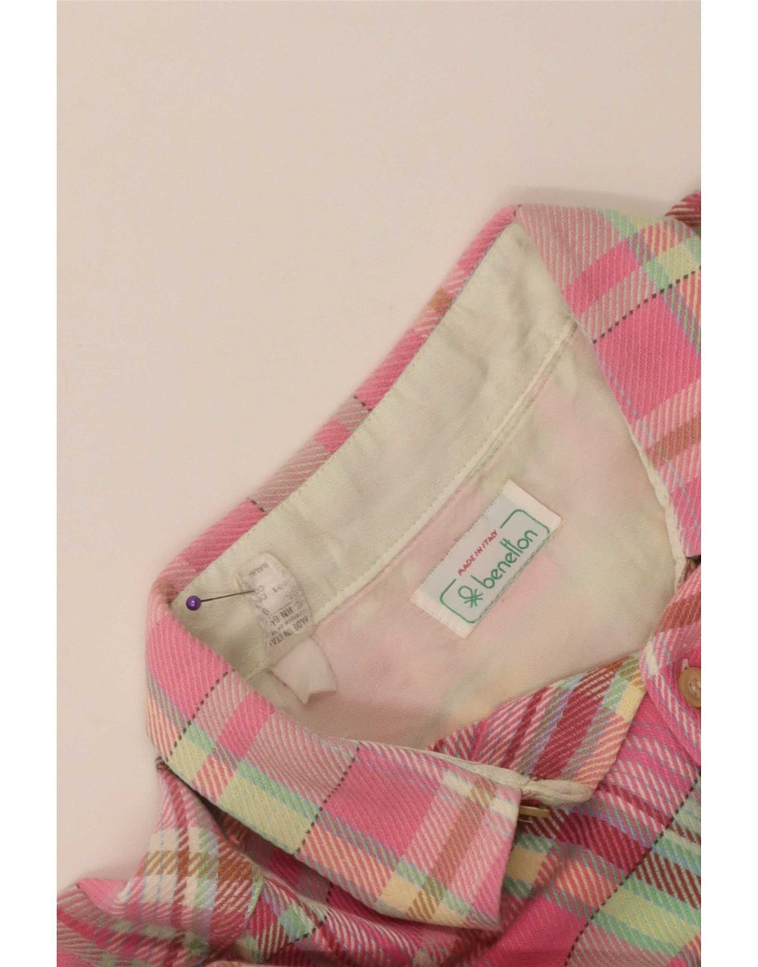 Benetton Herren-Flanellhemd, groß, rosa kariert, Baumwolle