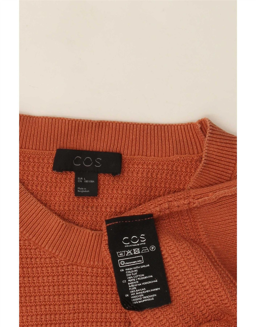 Cos Herren-Pullover mit Rundhalsausschnitt, groß, orangefarbene Baumwolle