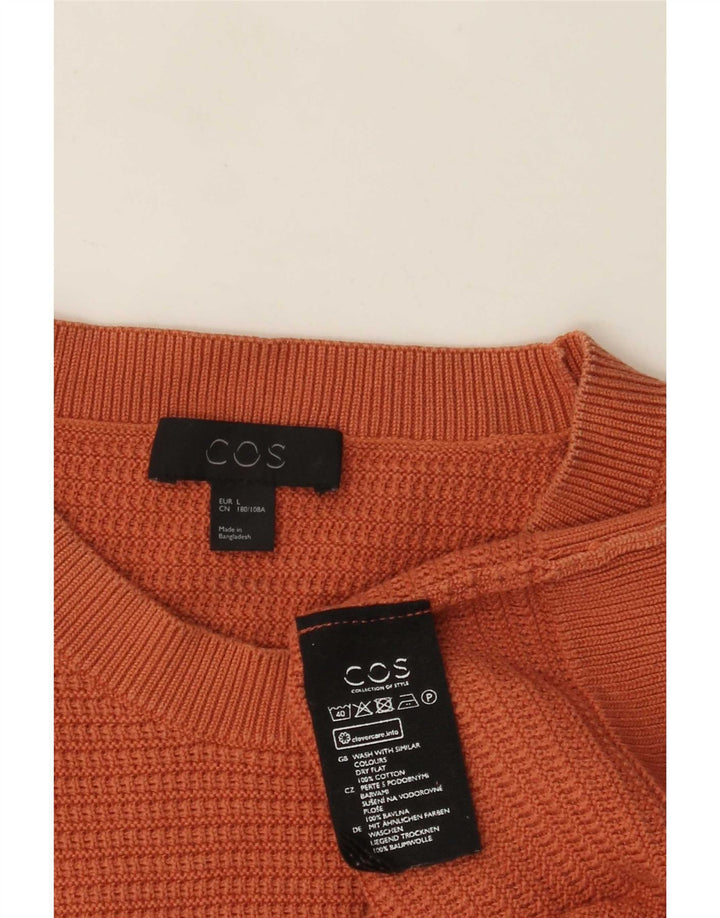 Cos Herren-Pullover mit Rundhalsausschnitt, groß, orangefarbene Baumwolle