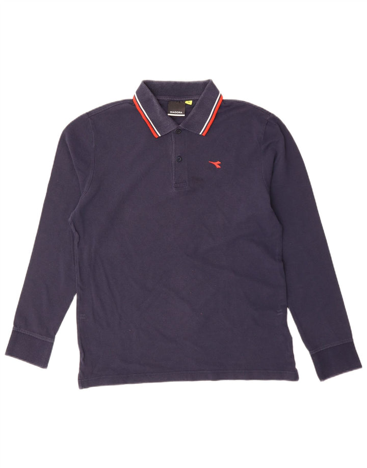 Diadora Herren-Langarm-Poloshirt, mittelmarineblaue Baumwolle