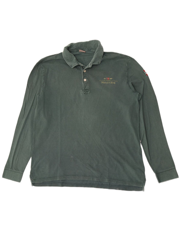 Napapijri Herren Geographic Langarm-Poloshirt 2XL grüne Baumwolle