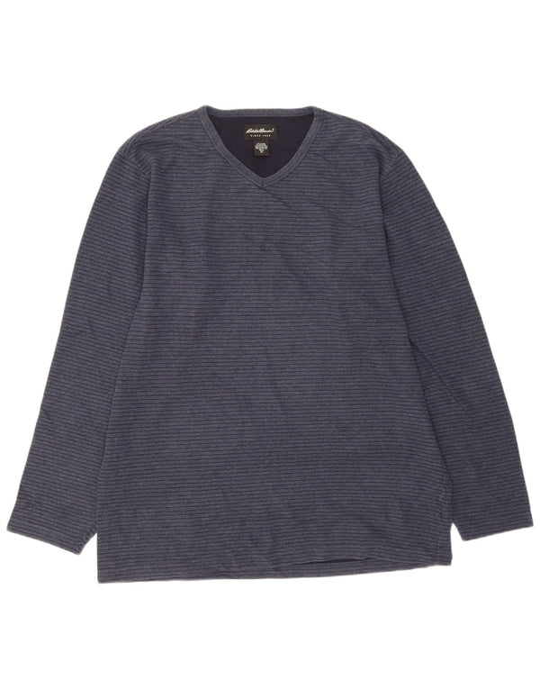 Eddie Bauer Mens Tall Top Langarm XL Marineblau Nadelstreifen Baumwolle