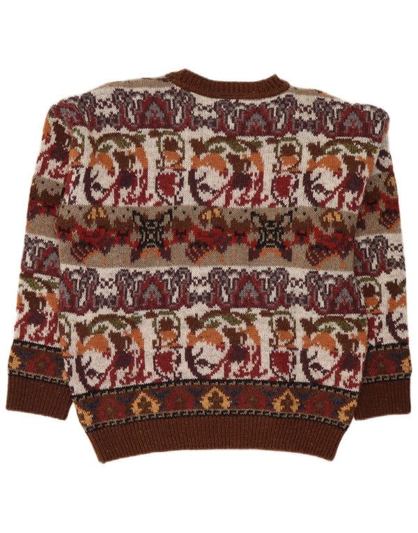 Fiume Herren-Pullover mit Rundhalsausschnitt, IT 50, mittleres Burgunderrot, Fair-Isle-Acryl