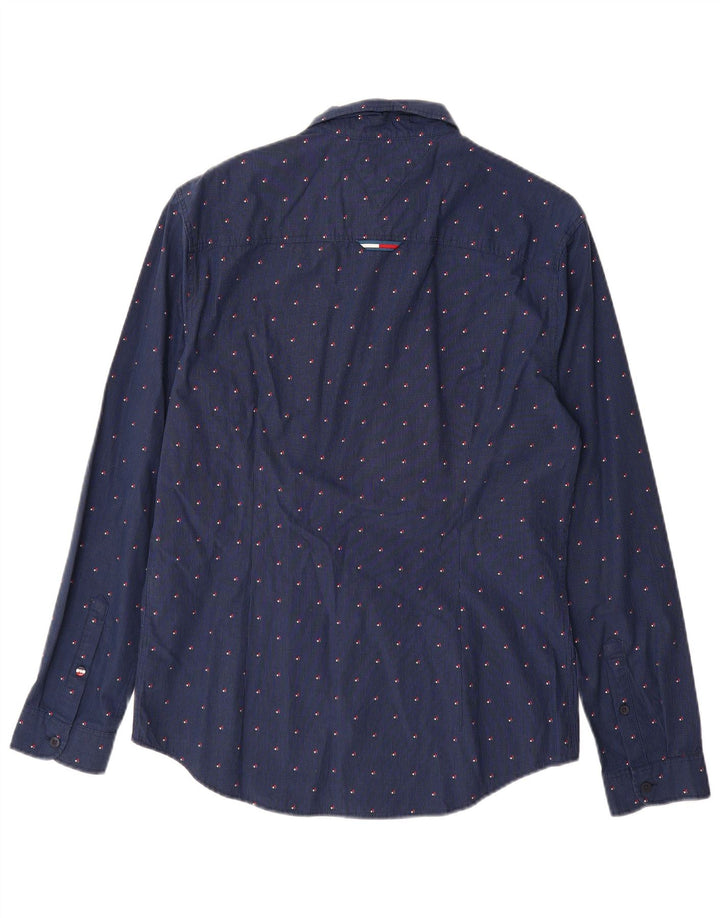 TOMMY HILFIGER Mens Slim Fit Shirt Medium Navy Blue Check Cotton