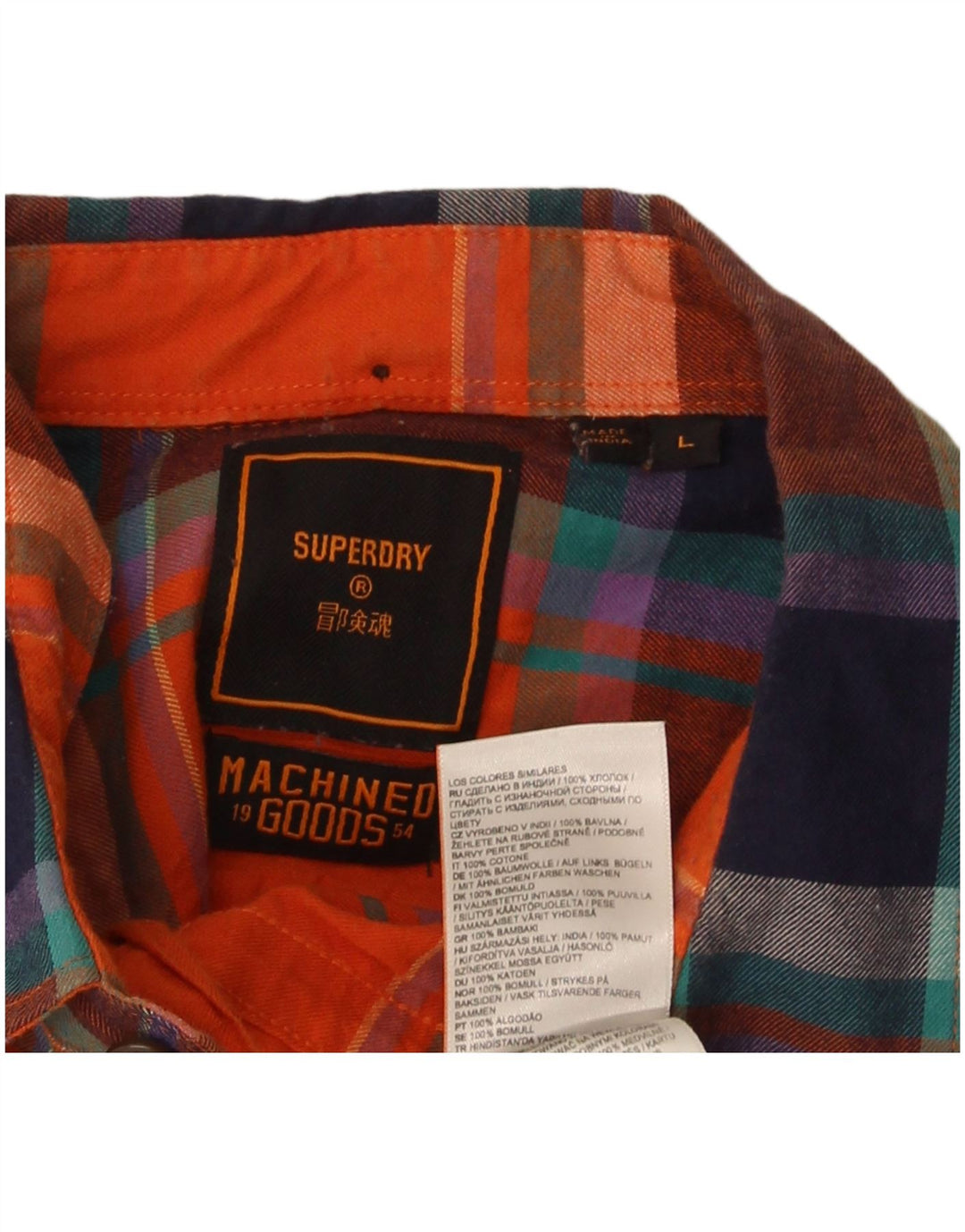 Superdry Herren-Flanellhemd, große orangefarbene Karo-Baumwolle