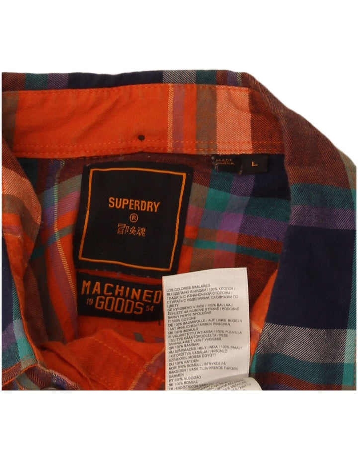 Superdry Herren-Flanellhemd, große orangefarbene Karo-Baumwolle