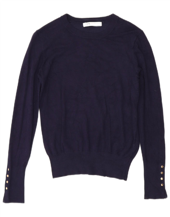 Zara Damen-Pullover mit U-Boot-Ausschnitt, Gr. 12, mittleres Marineblau