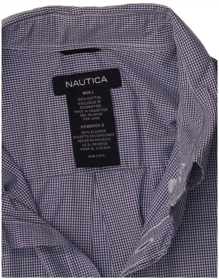 Nautica Herrenhemd, groß, blau, Gingham-Baumwolle