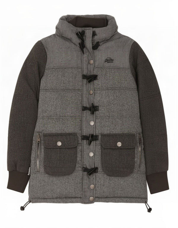 Superdry Damen Wattierte Jacke UK 14 Mittelgraues Herringbone-Polyester