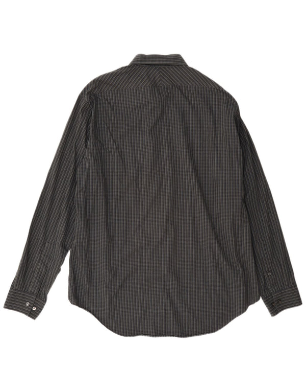 Calvin Klein Herren-Slim-Fit-Hemd, Größe 17, XL, grau karierte Baumwolle