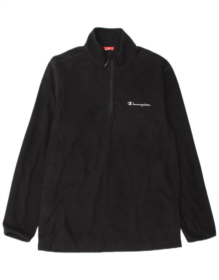CHAMPION Herren-Fleecepullover mit Reißverschluss am Hals, großes, schwarzes Polyester