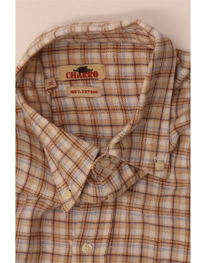 Charro Herren-Flanellhemd XL, beige karierte Baumwolle