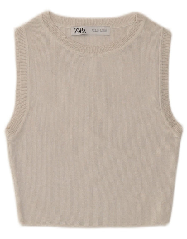 Zara Damen Pullover Crop Top UK 8 Small Off White Viscose