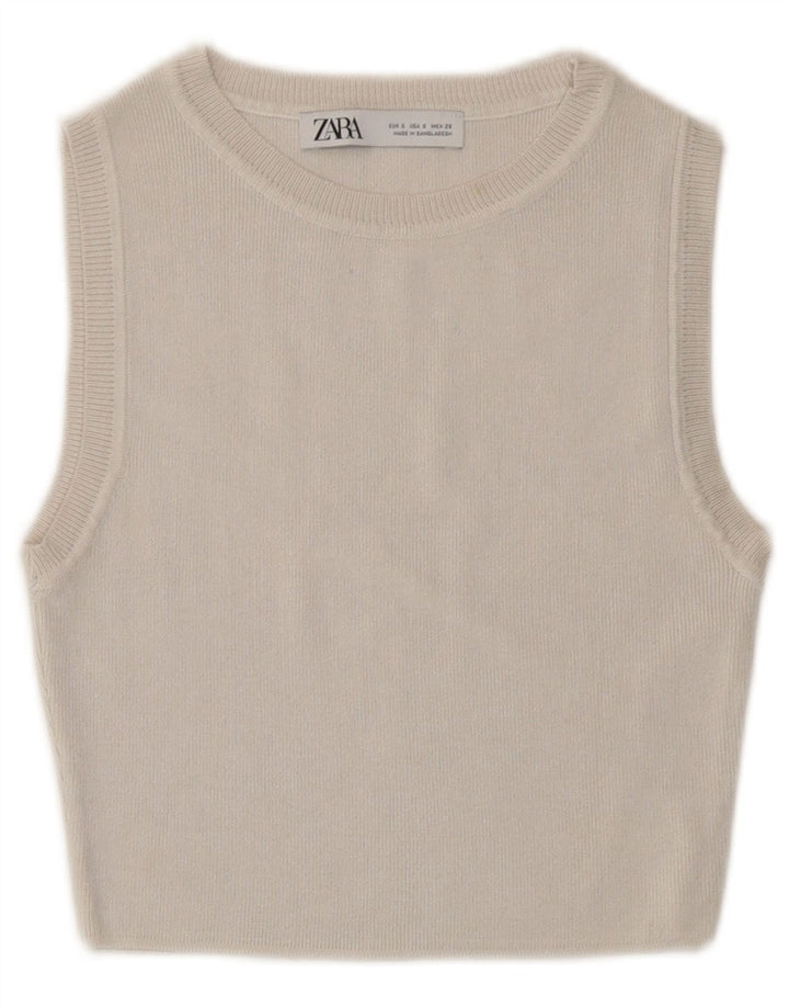 Zara Damen Pullover Crop Top UK 8 Small Off White Viscose