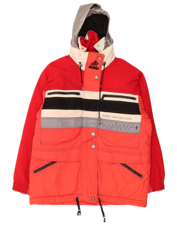 Dubin Damen-Skijacke mit Kapuze, übergroß, IT 44, Mittelrot, Farbblock
