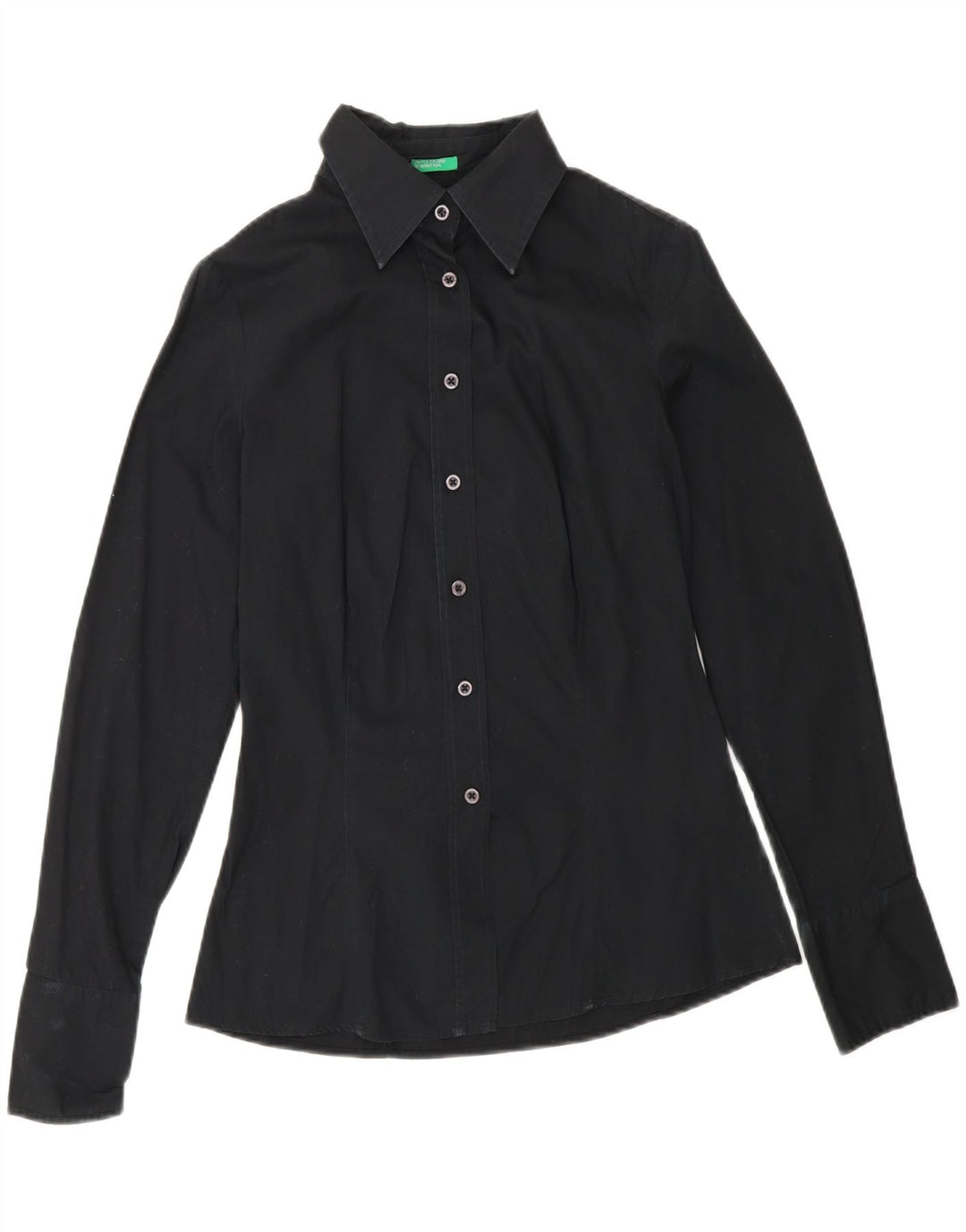 BENETTON Damen-Hemd UK 10 Small aus schwarzer Baumwolle