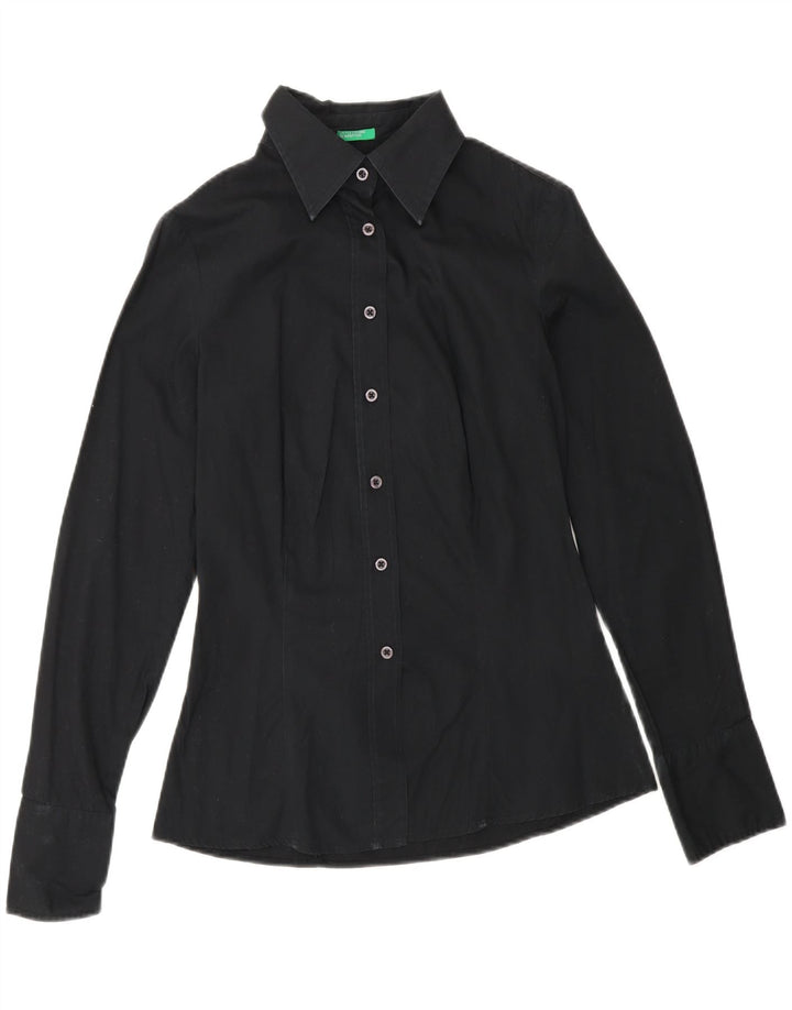 BENETTON Damen-Hemd UK 10 Small aus schwarzer Baumwolle