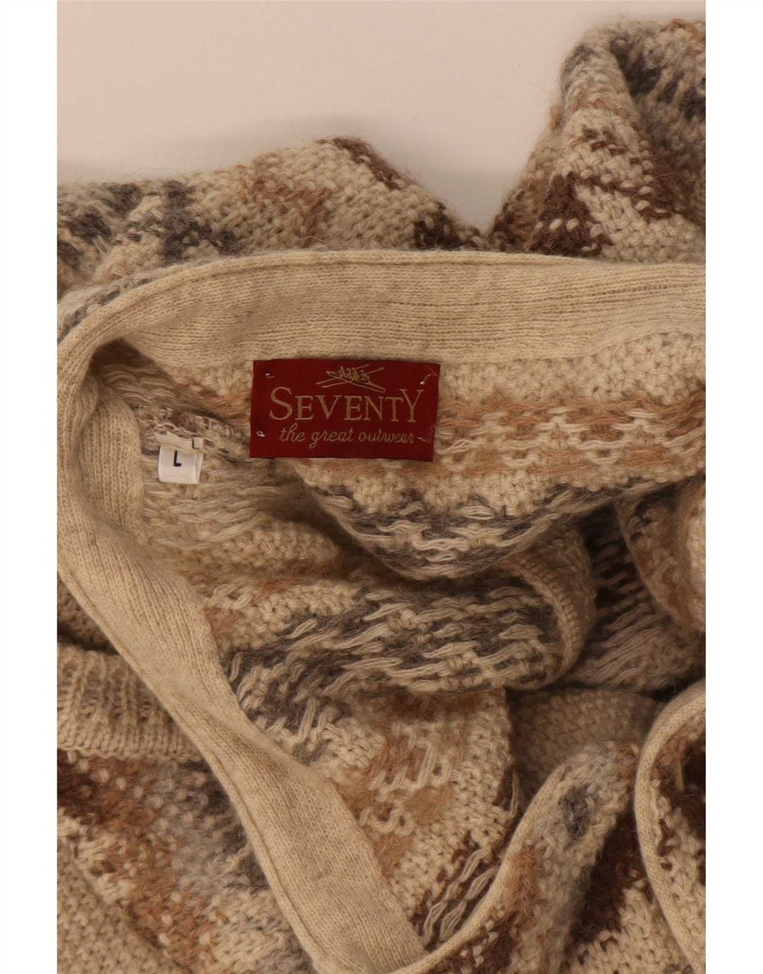 Ärmelloser Herren-Cardigan von Seventy, groß, beige, geometrische Wolle