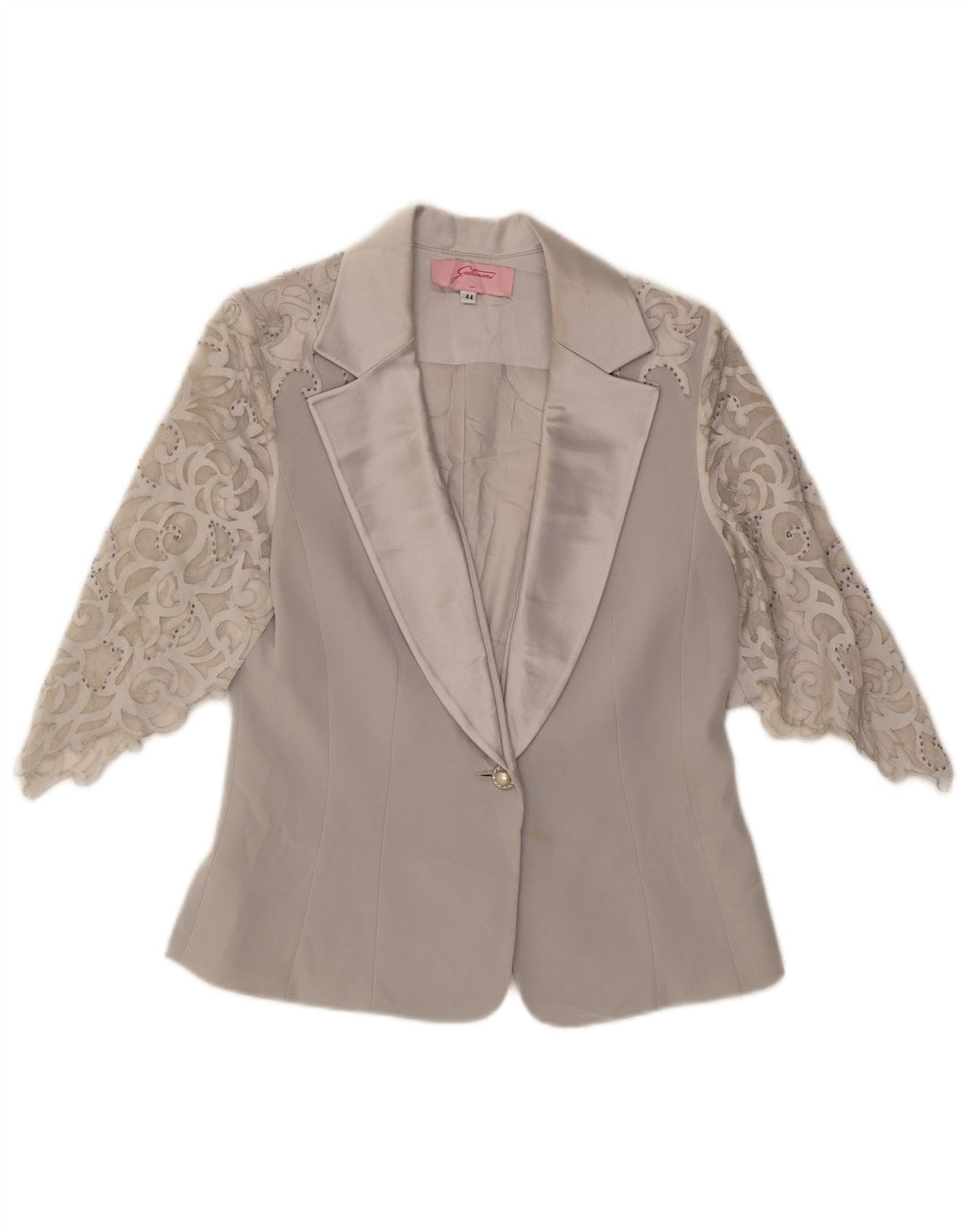 GATTINONI Womens Short Sleeve Blazer Jacket UK 14 Medium Grey Floral