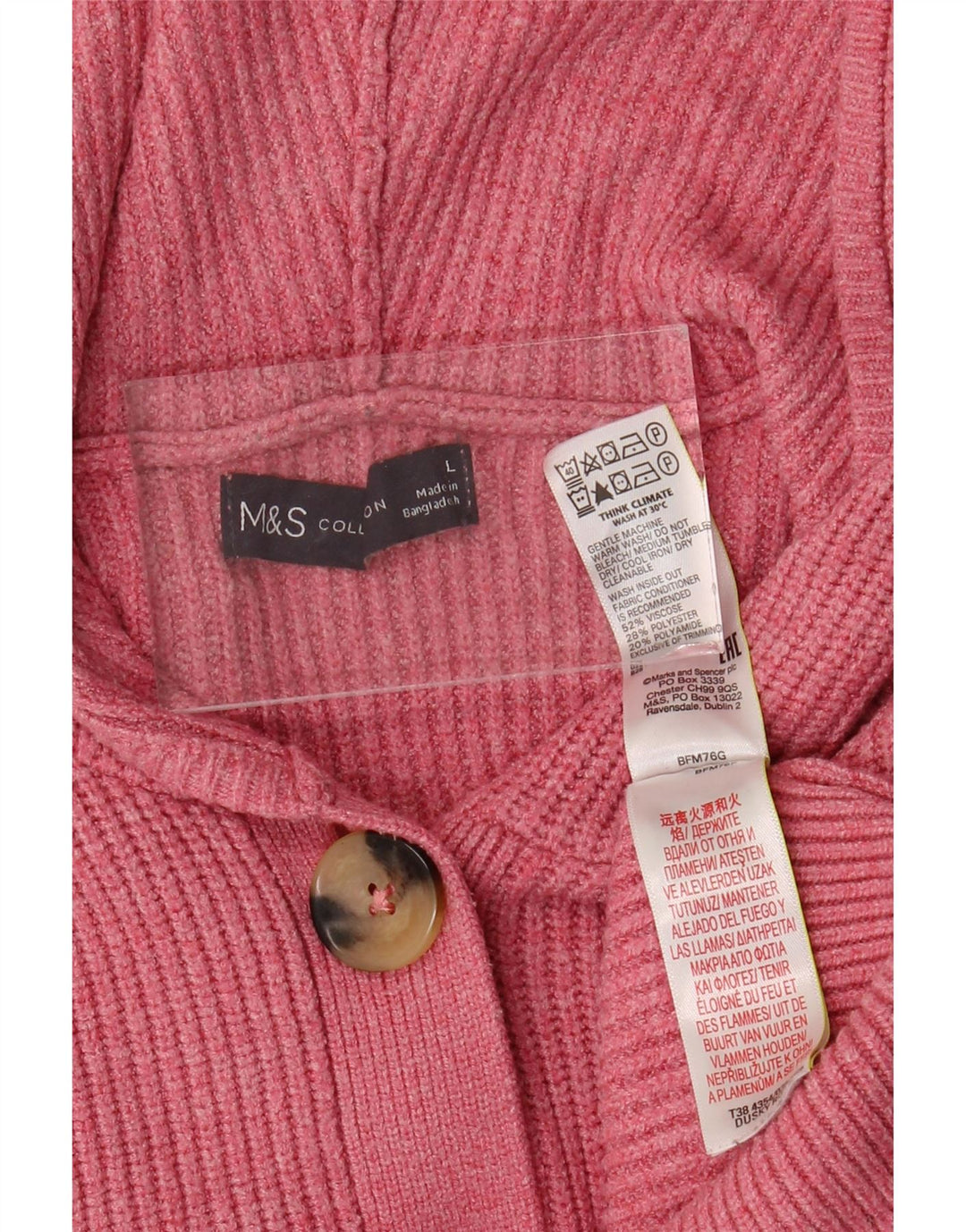 Marks & SPENCER Damen-Strickjacke mit Kapuze, UK 16, Größe L, rosa Viskose