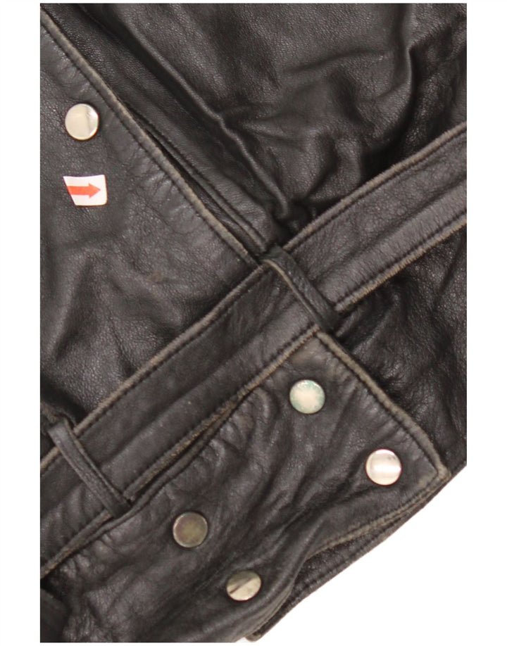 VINTAGE Damen Übergroße Lederjacke EU 42 Großes schwarzes Leder