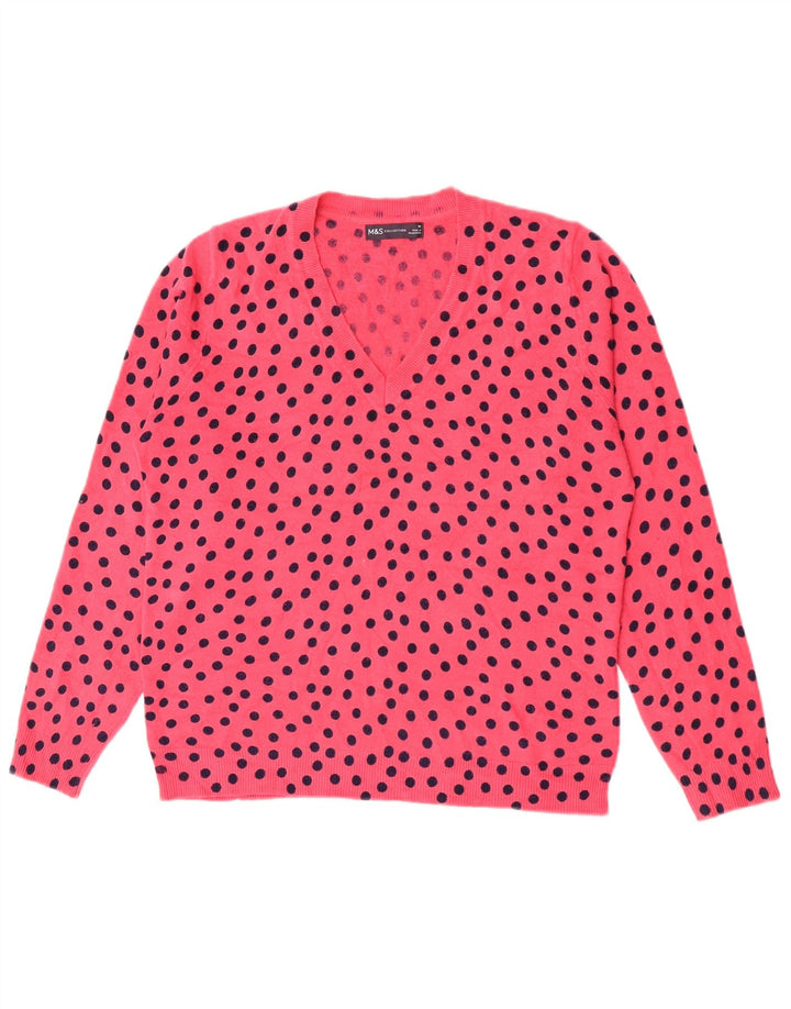 Marks & Spencer Damen-Pullover mit V-Ausschnitt, Gr. 14, mittelrosa gepunktet