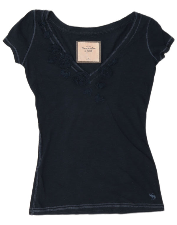 Abercrombie & Fitch Damen T-Shirt Top UK 10 Small Marineblau mit Blumenmuster