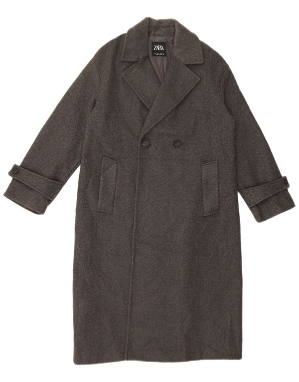 Zara Damen Übergroßer zweireihiger Mantel UK 10 Small Grau Polyester