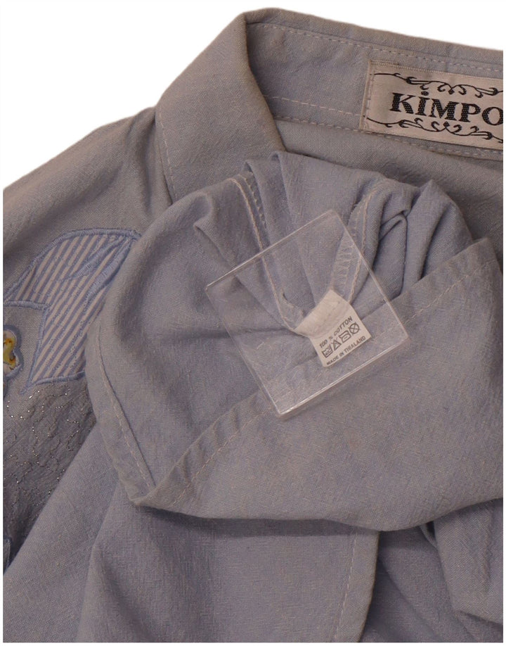 VINTAGE Damen Shirt UK 18 XL Blau geblümt Baumwolle Retro