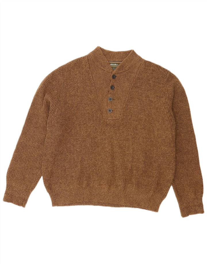 Eddie Bauer Herren-Pullover mit Knopfkragen, mittelbraun gefleckt