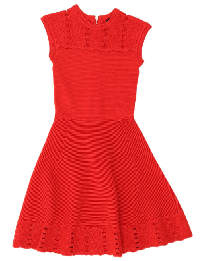 TED BAKER Ärmelloses A-Linien-Kleid für Damen, Größe 0 2XS, rotes Acryl