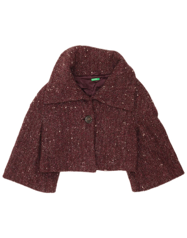 Benetton Damen Bolero-Jacke IT 42 Medium Burgundy Melierte Wolle