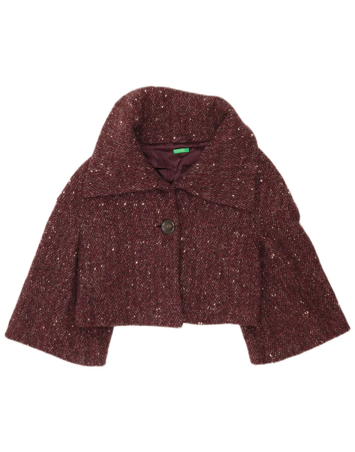 Benetton Damen Bolero-Jacke IT 42 Medium Burgundy Melierte Wolle