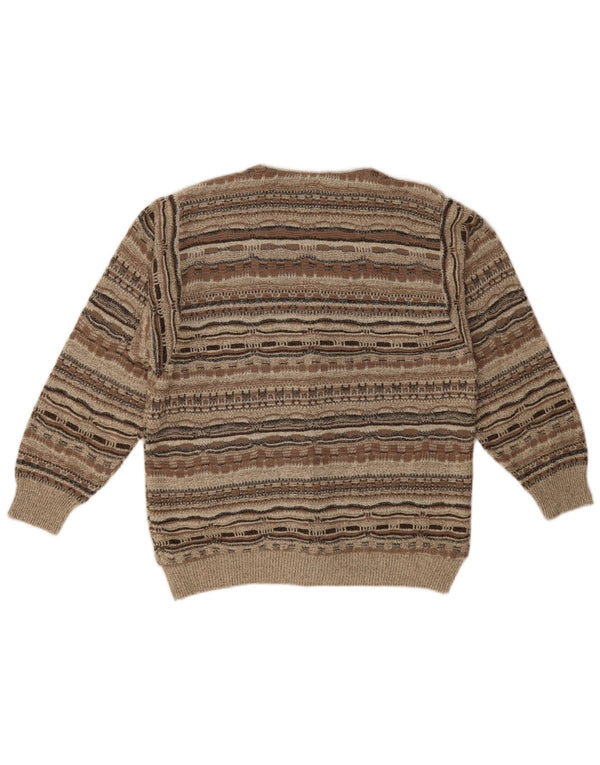 Vintage Damen Loose Fit Cardigan Pullover UK 14 Medium Beige Geometrisch