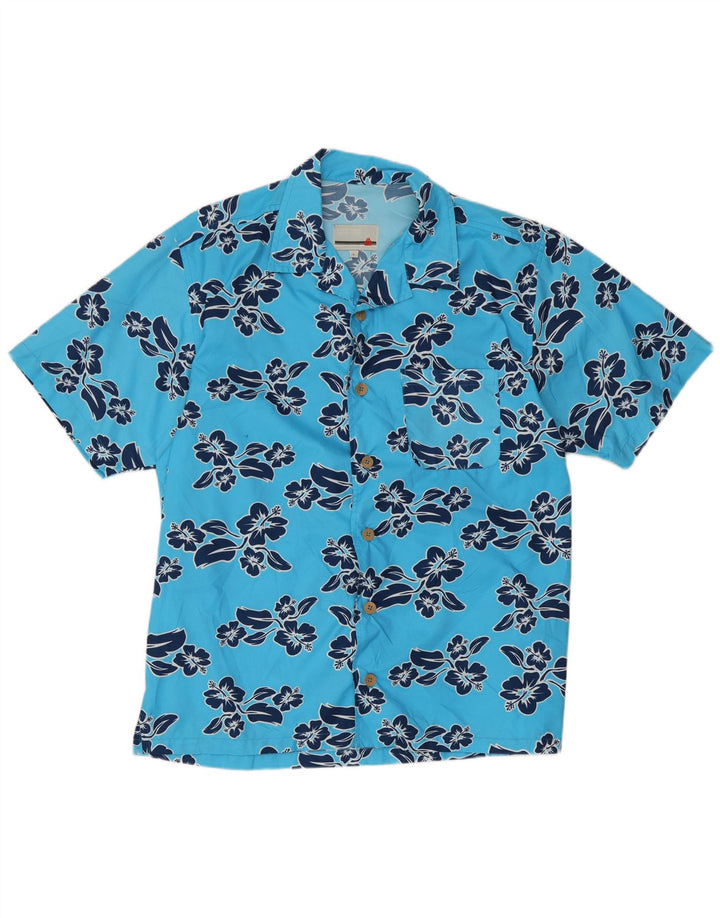 Astrolabio Herren-Kurzarmhemd, groß, blau, geblümt, Polyester