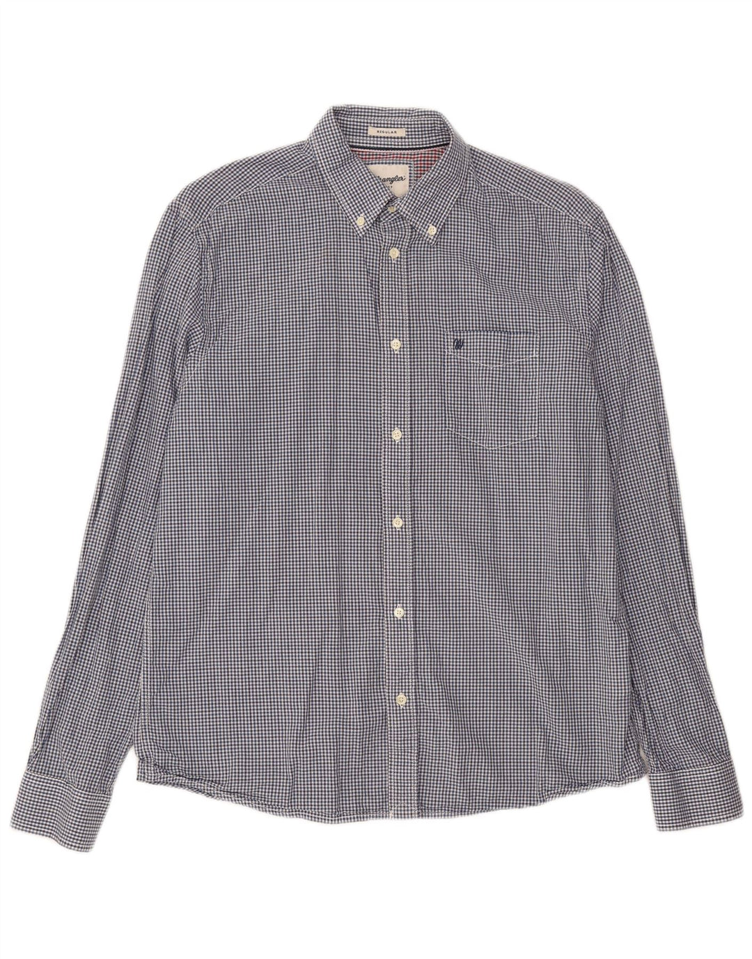 WRANGLER Mens Regular Fit Shirt Medium Blue Gingham Cotton