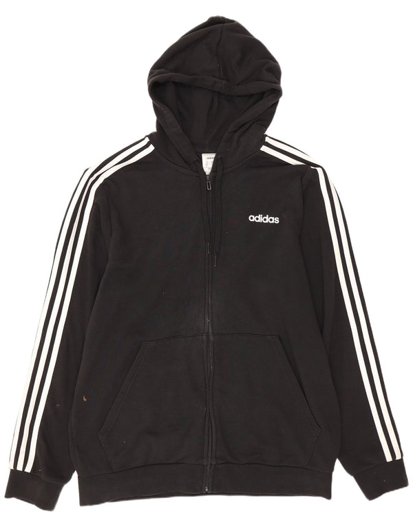 Adidas Herren-Kapuzenpullover mit Reißverschluss, groß, aus schwarzer Baumwolle