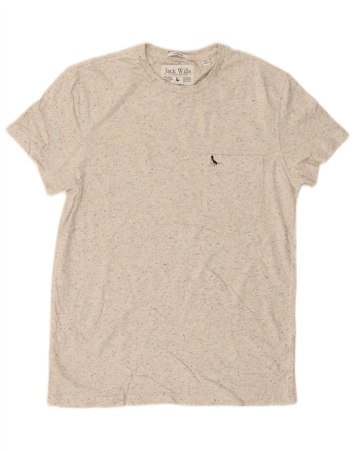 Jack Wills Herren-T-Shirt-Oberteil aus mittelbeiger, gesprenkelter Baumwolle