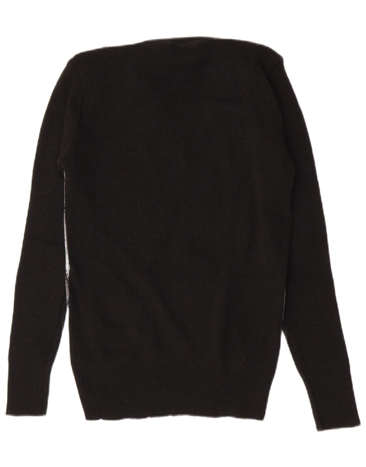 Vintage Herren Pullover mit V-Ausschnitt IT 52 Großes schwarzes Chevron-Polyacryl