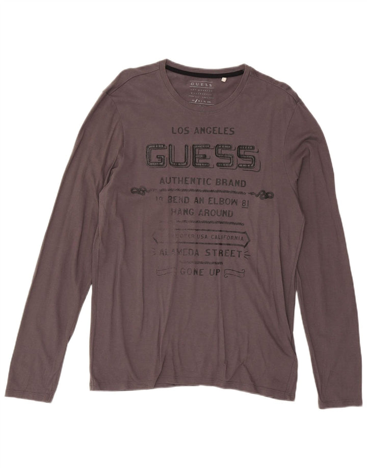 Guess Herren-T-Shirt mit Grafik, langärmelig, Größe S, Grau, Baumwolle