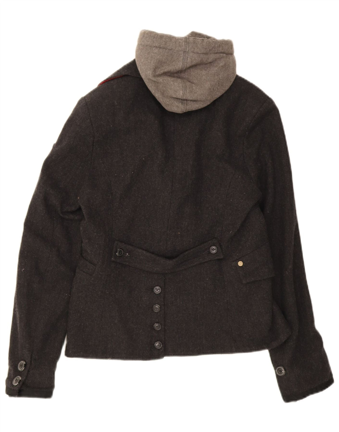 Superdry Damen-Blazer mit 2 Knöpfen und Kapuze, UK 12, mittelgrau, Fischgrätenmuster